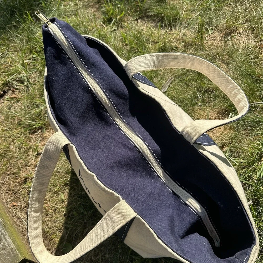 Vtg LL Bean Boat & Tote Zip Top‎ Blue Natural Canvas Bag Freeport Maine X-Large